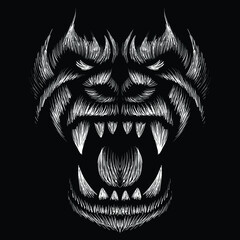 The Vector logo a monkey or gorilla named King Kong for tattoo or T-shirt design or outwear.  Cute print style a monkey or gorilla named King Kong background. This drawing would be nice to make. © Pavlo