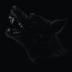 The Vector logo dog  or wolf for tattoo or T-shirt design or outwear.  Cute print style dog  or wolf  background. This hand drawing would be nice to make on the black fabric or canvas.