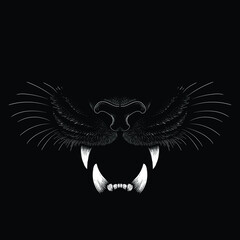 The Vector logo tiger for tattoo or T-shirt design or outwear.  Hunting style big cat print on black background. This hand drawing is for black fabric or canvas. © Pavlo