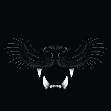 The Vector logo tiger for tattoo or T-shirt design or outwear.  Hunting style big cat print on black background. This hand drawing is for black fabric or canvas.