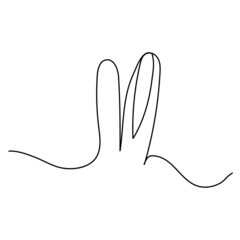 Obraz premium Sketchy, contour silhouette of the ears of a hare, a rabbit. Continuous one line drawing. Isolated vector illustration with black line on white background. Line art.