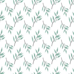 simple cute floral pattern - beautiful little green leaves of a plant on a white background