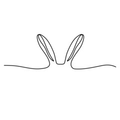 Sketchy, contour silhouette of the ears of a hare, a rabbit. Continuous one line drawing. Isolated vector illustration with black line on white background. Line art.