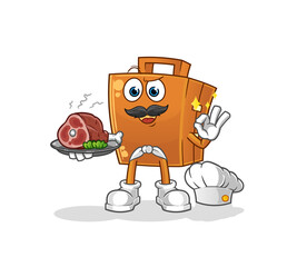 suitcase chef with meat mascot. cartoon vector
