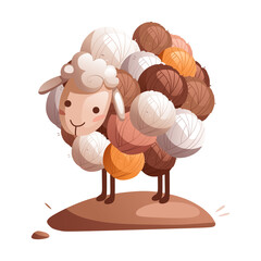 Cartoon toy sheep made of balls of wool. Detailed vector illustration.