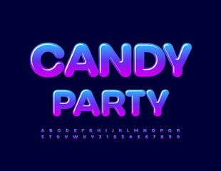 Vector bright Banner Candy Party. Modern Glossy Font. Gradient color Alphabet Letters and Numbers set