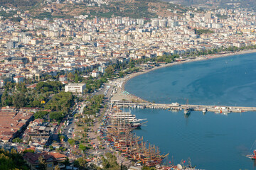 Fototapeta na wymiar turkey: view of the city and the the sea with lots of houses and mountains