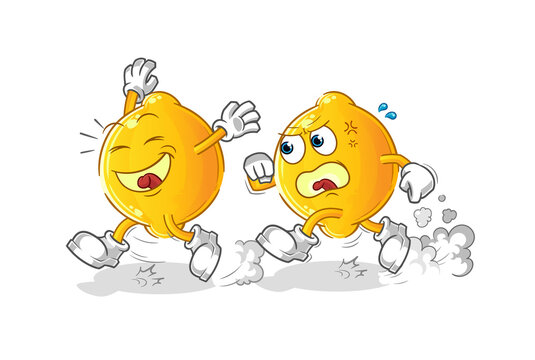 lemon play chase cartoon. cartoon mascot vector