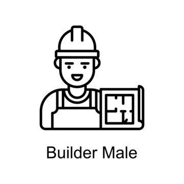 Builder Male vector Outline Icon Design illustration. Home Improvements Symbol on White background EPS 10 File