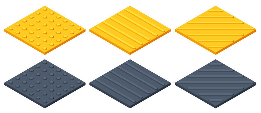 Isometricyellow blocks of tactile paving for blind handicap isolated on white. Braille blocks, tactile tiles for the visually impaired