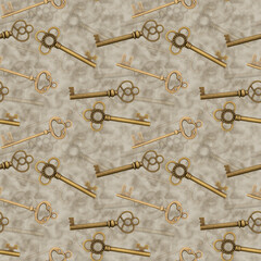 Gold Skeleton Key on seamless background