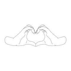 Vector illustration of a heart-hand symbol isolated on white. Sign language in line style. Picture for Valentine's Day, a symbol of love, health care, charity or support