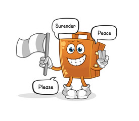 suitcase hold surrender flag mascot. cartoon vector