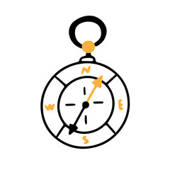 Compass in the style of linear flat doodles. Vector isolated illustration.
