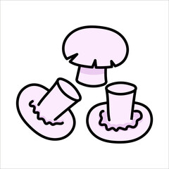 Mushrooms champignons in doodle style. Vector graphics.