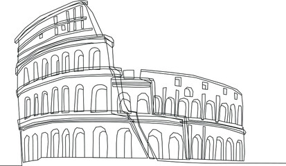 Simple line drawing of world miracle drawing of The Colosseum. Architectural monument black icon. Rome miracle symbol vector illustration. Countries symbol. Holidays Destinations.
