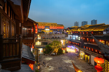 At night, the streets of Ciqikou Ancient Town are full of lanterns, Chongqing, China.Chinese translation:Happy New Year