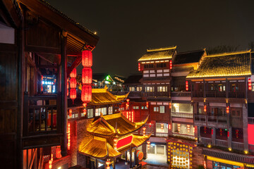 At night, the streets of Ciqikou Ancient Town are full of lanterns, Chongqing, China.Chinese...