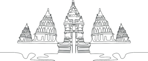Simple line drawing of world miracle, Prambanan Temple. Architectural monument black icon. Indonesian miracle symbol vector illustration. Countries symbol. Holidays Destinations.