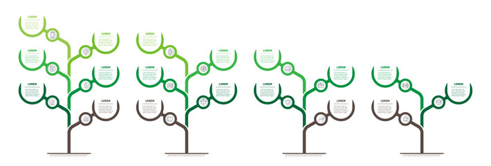 Set of Vertical infographics or time lines. Development and growth of the business. Timeline of Social tendencies. Business presentation concept with 3, 4, 5 or 6 options, steps, processes or parts.
