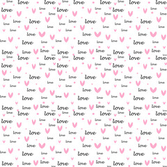 Repeating hearts, round dots and word Love. Romantic seamless pattern. pattern for Valentine's Day simple heart seamless design
