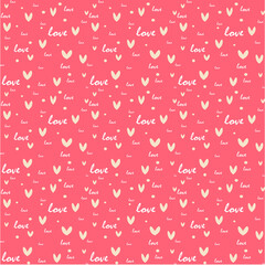 Repeating hearts, round dots and word Love. Romantic seamless pattern. pattern for Valentine's Day simple heart seamless design