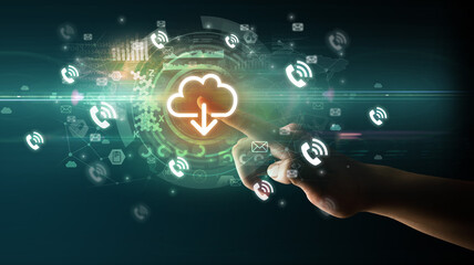 touching with soft gesture multimedia screen with future technology concept