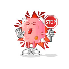 soap holding stop sign. cartoon mascot vector