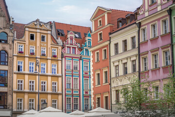 Colorful town houses buildings at Market Square (Rynek Square) - Wroclaw, Poland