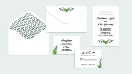 Wedding invitation with cute envelope design template. Easily editable text.