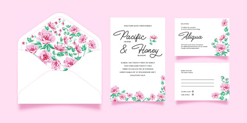 Wedding invitation with flowers and envelope design. elegant card template design.
