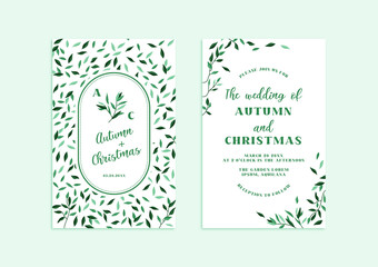 Wedding invitation template. Floral illustration botanical leaf design. Vintage theme vector illustration.	