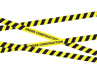 Under construction website page. Under construction tape warning banner vector