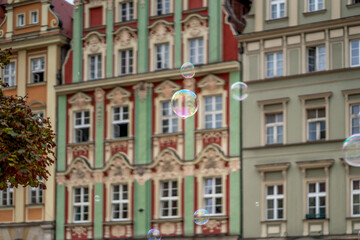 Fototapeta premium Soap Bubbles at Market Square - Wroclaw, Poland