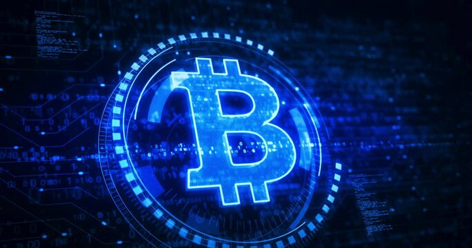 Bitcoin blockchain crypto currency and digital money symbol digital concept. Network, cyber technology and computer background abstract 3d animation. - Powered by Adobe