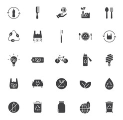 zero waste silhouette vector icons isolated on white background. zero waste icon set for web, mobile apps, ui design and print polygraphy and promo advertising business