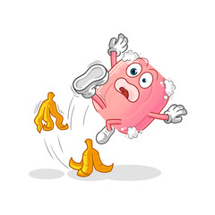 soap slipped on banana. cartoon mascot vector