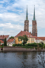 Cathedral of St. John the Baptist Skyline with Oder River at Cathedral Island (Ostrow Tumski) - Wroclaw, Poland