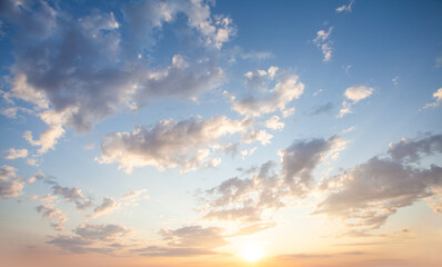 Naklejka na ściany i meble Sunset or sunrise sky with clouds, beautiful nature background
