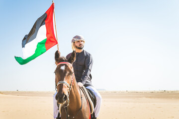 Arabian man with horse in the desert