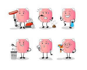 soap cleaning group character. cartoon mascot vector