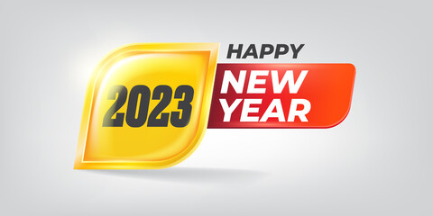 2023 Happy new year horizontal banner background and 2023 greeting card with text. vector 2023 new year sticker, label, icon, logo and badge isolated on stylish grey background