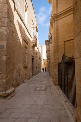 Fototapeta premium Mdina cobblestone medieval streets in Malta. Mediterranean Historic and touristic city