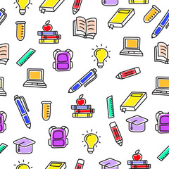 School doodle pattern with a colorful design suitable for fabric or wallpaper