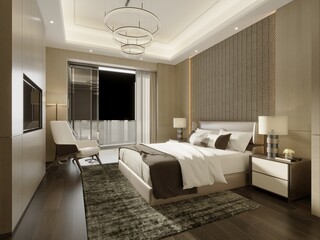 Fototapeta na wymiar 3d render of hotel room, bedroom