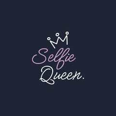 Selfie queen cute lettering with crown vector illustration, fashion slogan for t-shirt and apparels graphic vector print.