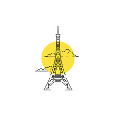 Eiffel Tower, Paris, France. outline minimalist line art icon logo template vector illustration design. simple modern landmark, monument icon logo concept