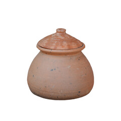 Tall size clay pottery isolated on white background.
