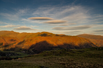Lenticular clouds above fells in the English Lake District
