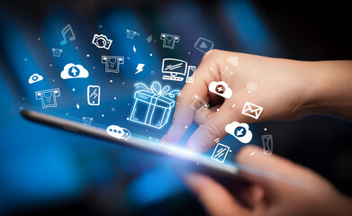 Close-up of a touchscreen with hand drawn icons